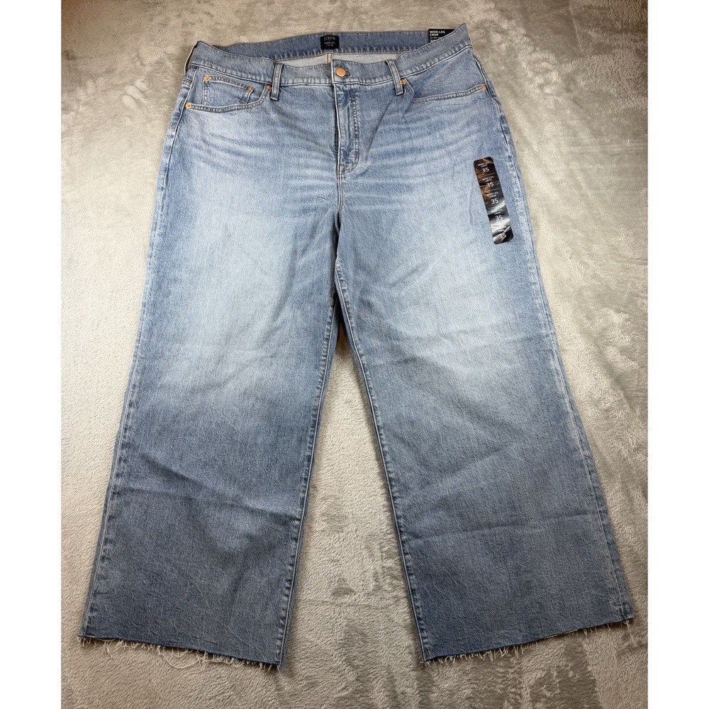 J.Crew Jeans Women's Size 35 Wide-Leg Crop All-Day Stretch Raw Hem Blue 90's NWT